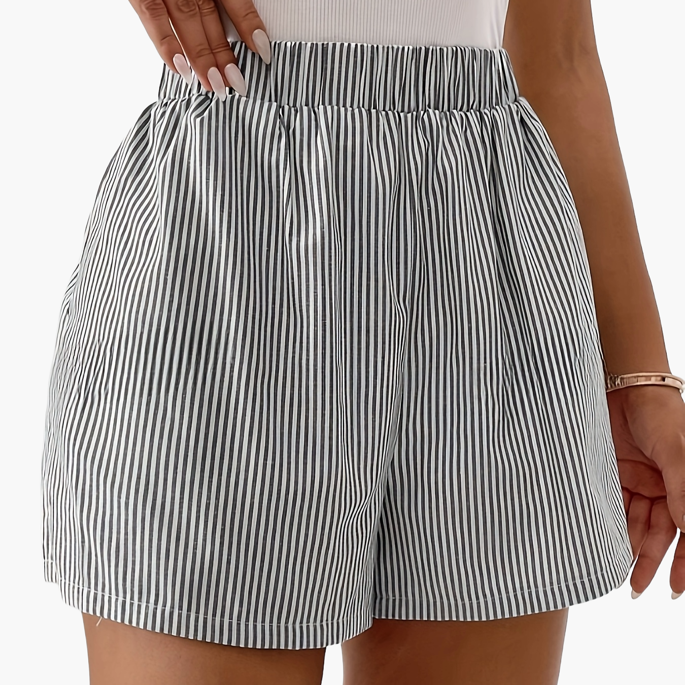 Women's Elegant Striped High-Waist Shorts for Summer Leisure & Everyday Wear