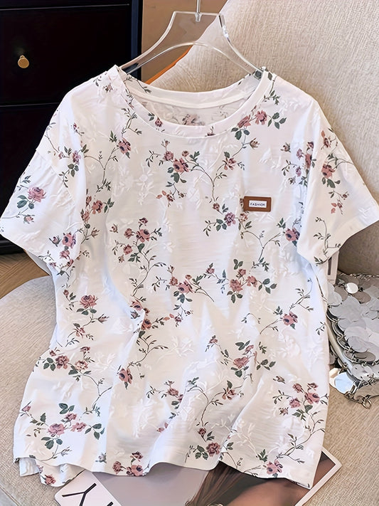 Women's T-shirt with Floral Pattern and Loose Fit – Stylish for Spring and Summer