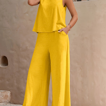 Women's Elegant Casual Two-Piece Set – Sleeveless Top and Wide Pants for Everyday and Vacation