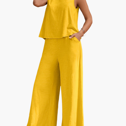 Women's Elegant Casual Two-Piece Set – Sleeveless Top and Wide Pants for Everyday and Vacation