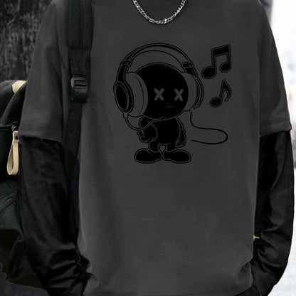 Unisex Langarmshirt mit Cartoon-Kopfhörer-Print in Layer-Optik