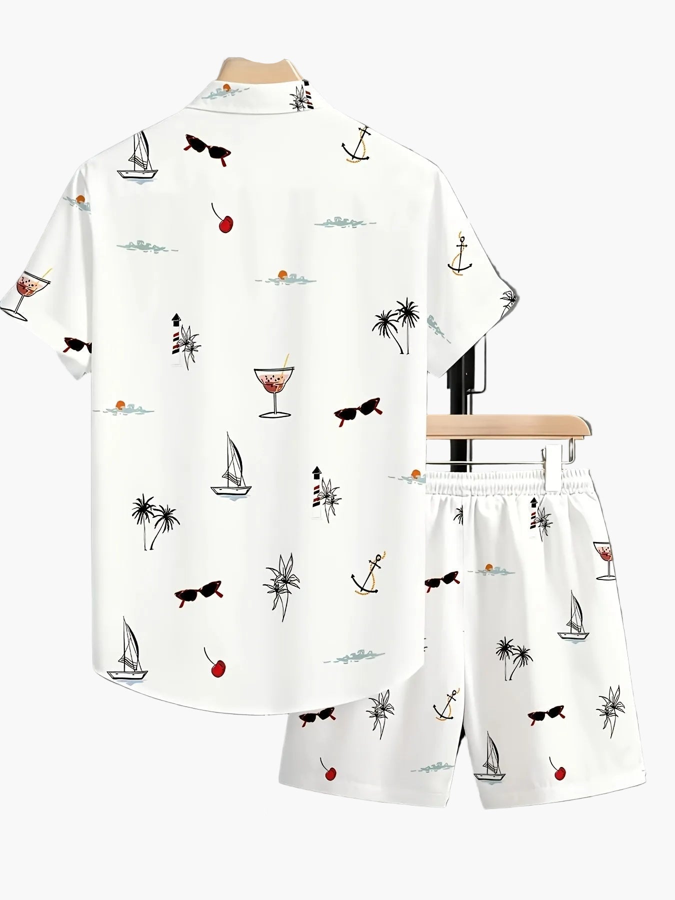 Men's Summer Casual Set with Maritime Print – Short-Sleeve Shirt and Shorts, Ideal for Beach and Vacation