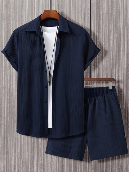 Men's Summer Casual Set with Short-Sleeve Shirt and Shorts – Ideal for Everyday and Vacation