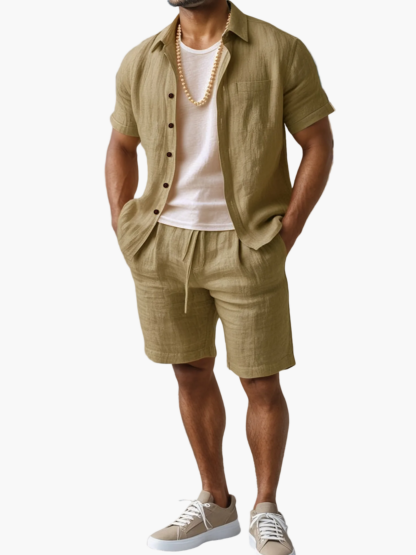 Men's Summer Set Short-Sleeve Shirt & Shorts – Casual Boho Beach Look for Vacation and Leisure