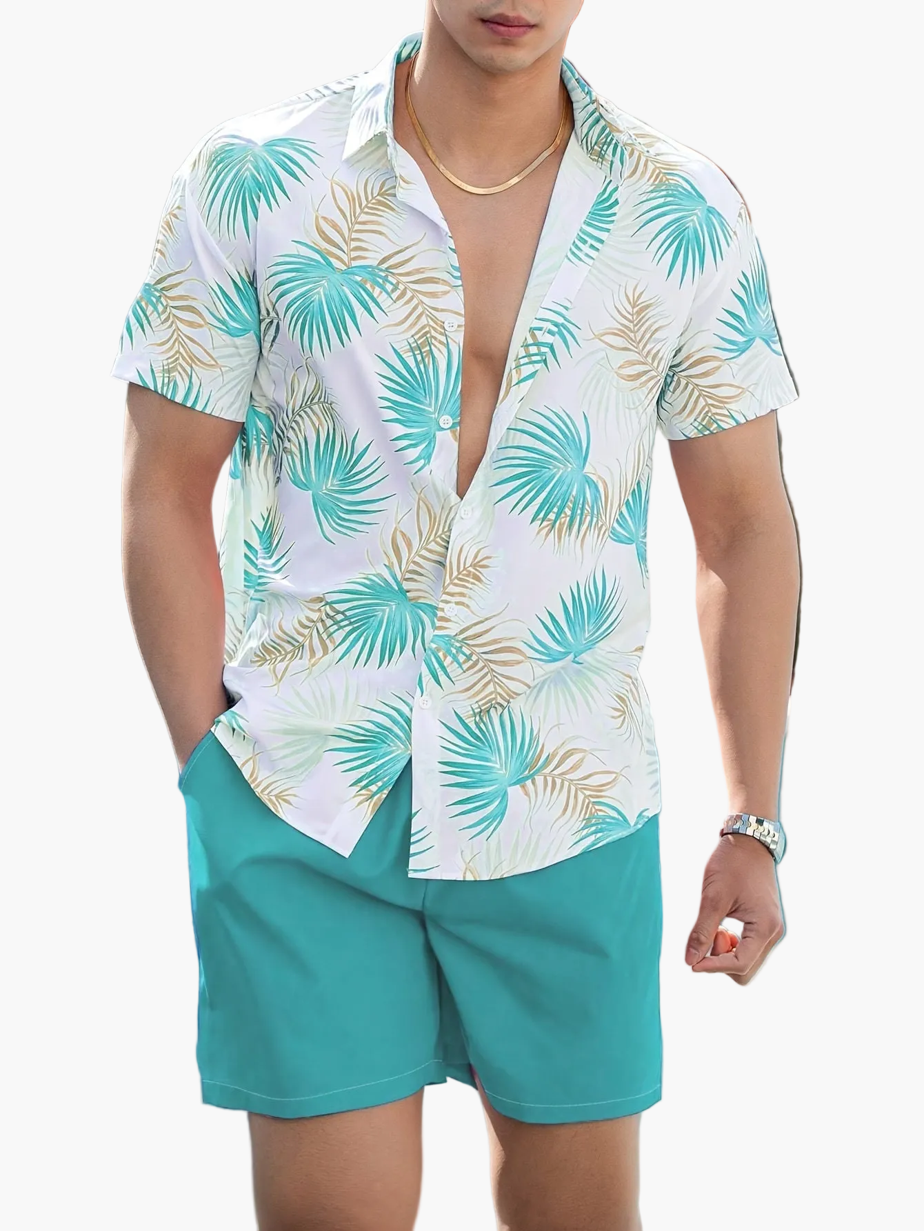 Herren Sommer Strand Set – Tropisches Kurzarmhemd & Shorts – Modisches Freizeit Outfit