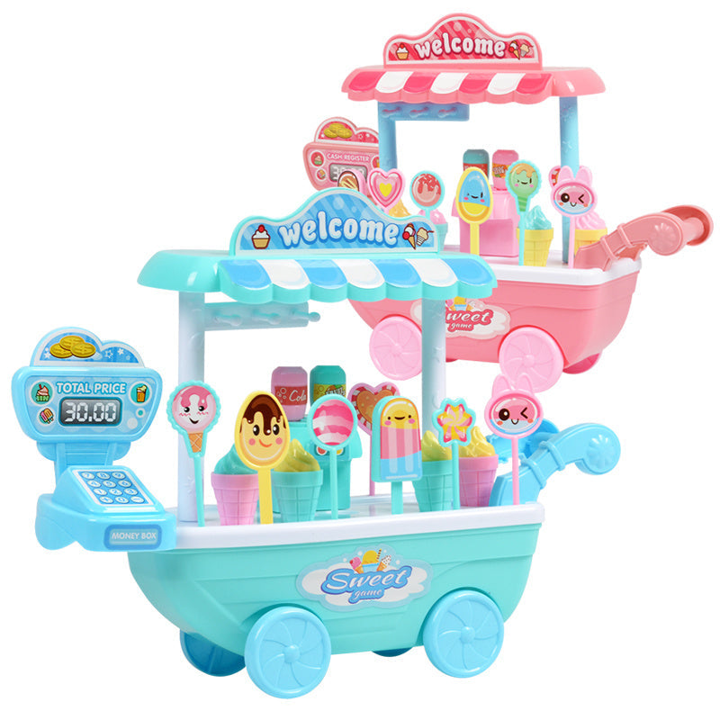 Children's Toy Ice Cream Cart Role Play Candy Stand for Boys and Girls – Educational Toy with Cash Register