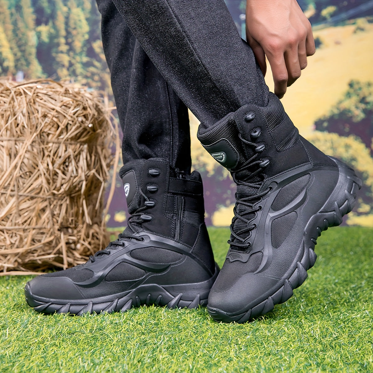 Robuste Schwarze Herren Wanderstiefel mit Schnürung und Profilsohle
