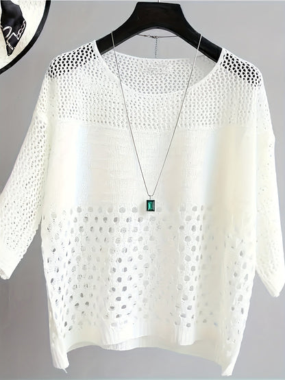 Women's Loose-Fit Crochet Knit Top in Boho Style – Elegant Shirt for Leisure and Vacation