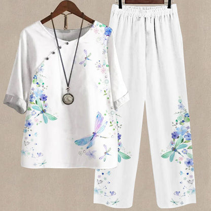 Emma – Bedrucktes Oberteil mit fünf Viertel Ärmeln und zwei Hosen