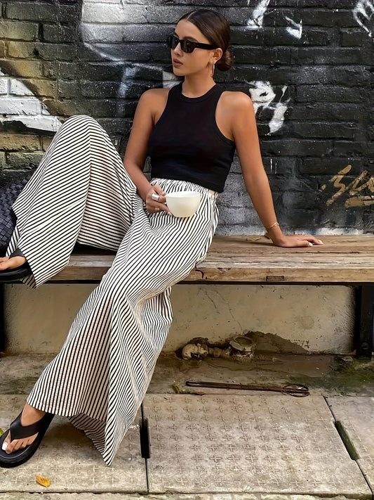 Women's wide striped pants in elegant street style for spring and summer