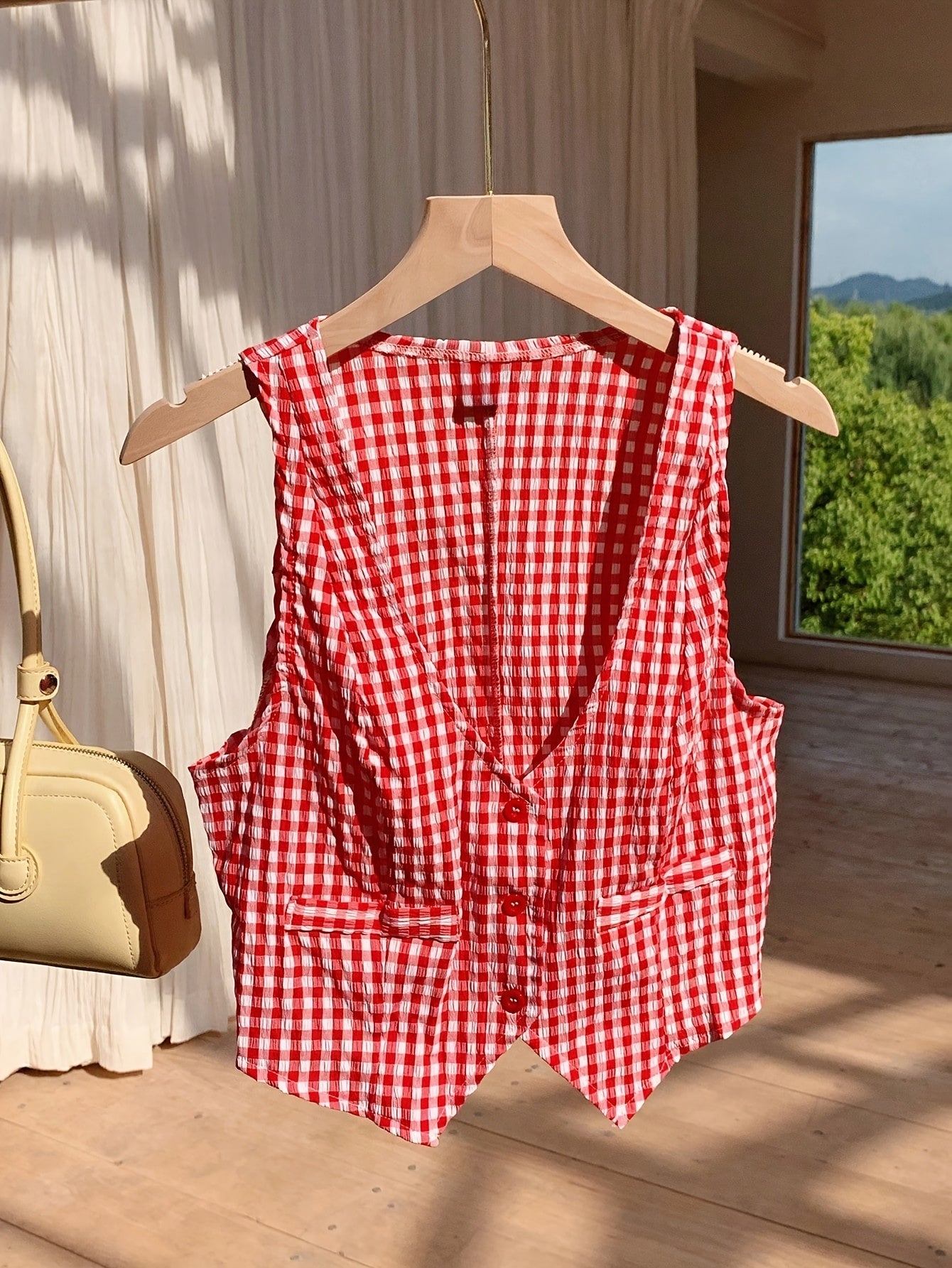 Women's Elegant Checked Vest in Vintage Style for Spring and Summer – Sleeveless, Short, Ideal for Everyday and Leisure Wear