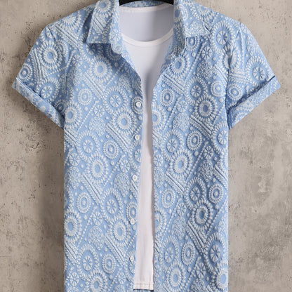 Men's Resort Short-Sleeve Shirt with Modern Medallion Pattern – Stylish Casual Shirt for Summer & Vacation