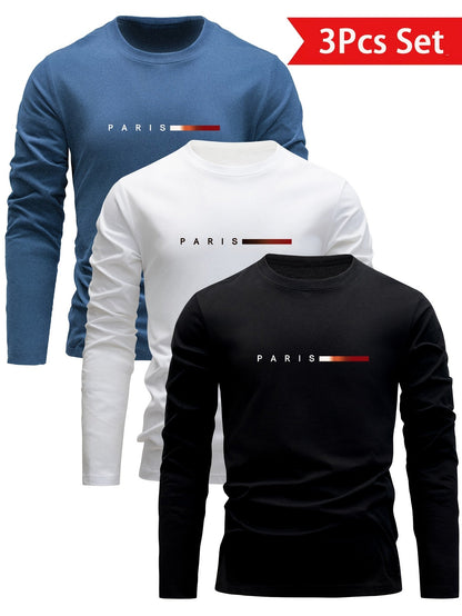 Men's long-sleeve T-shirt 3-piece set "Paris" crew neck