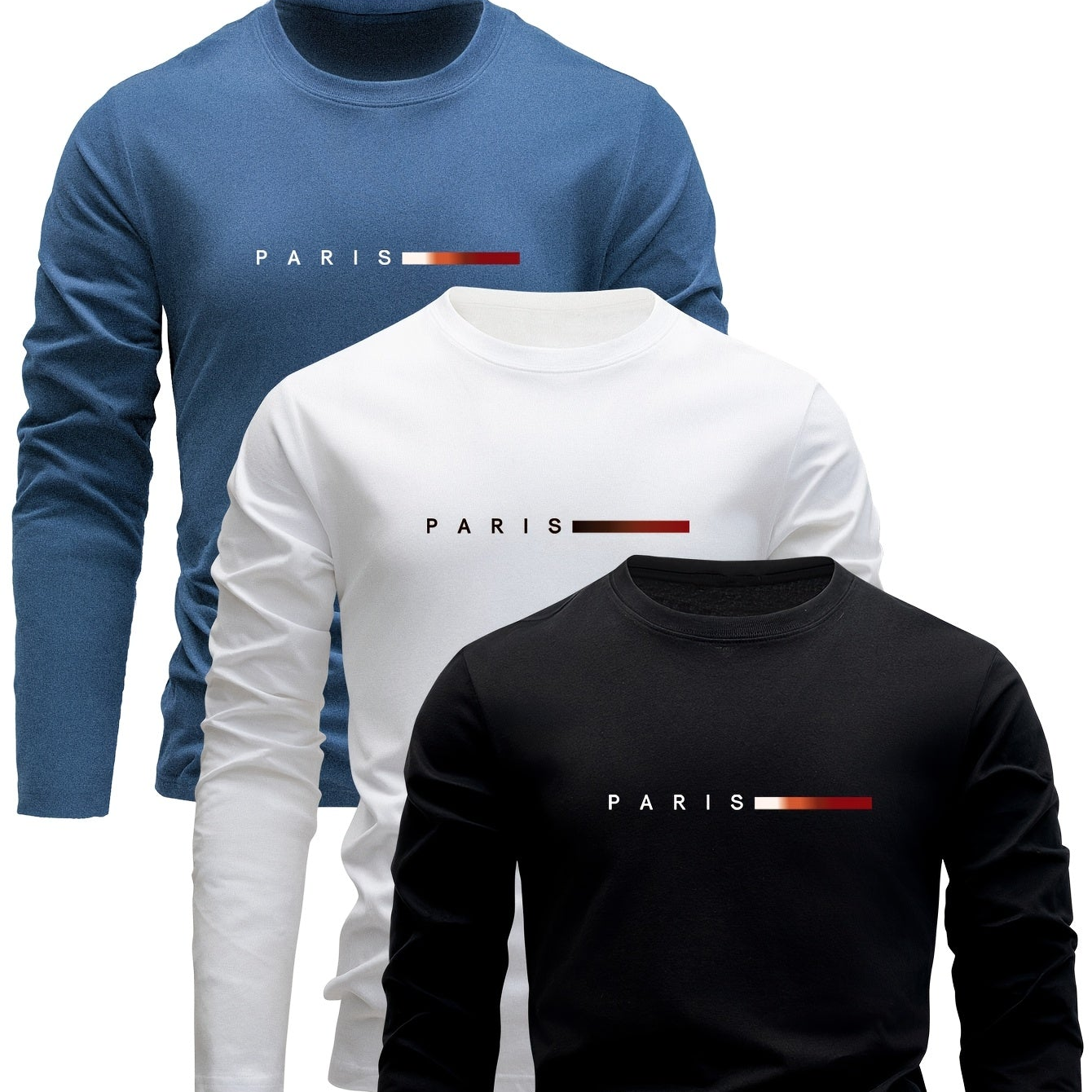 Men's long-sleeve T-shirt 3-piece set "Paris" crew neck