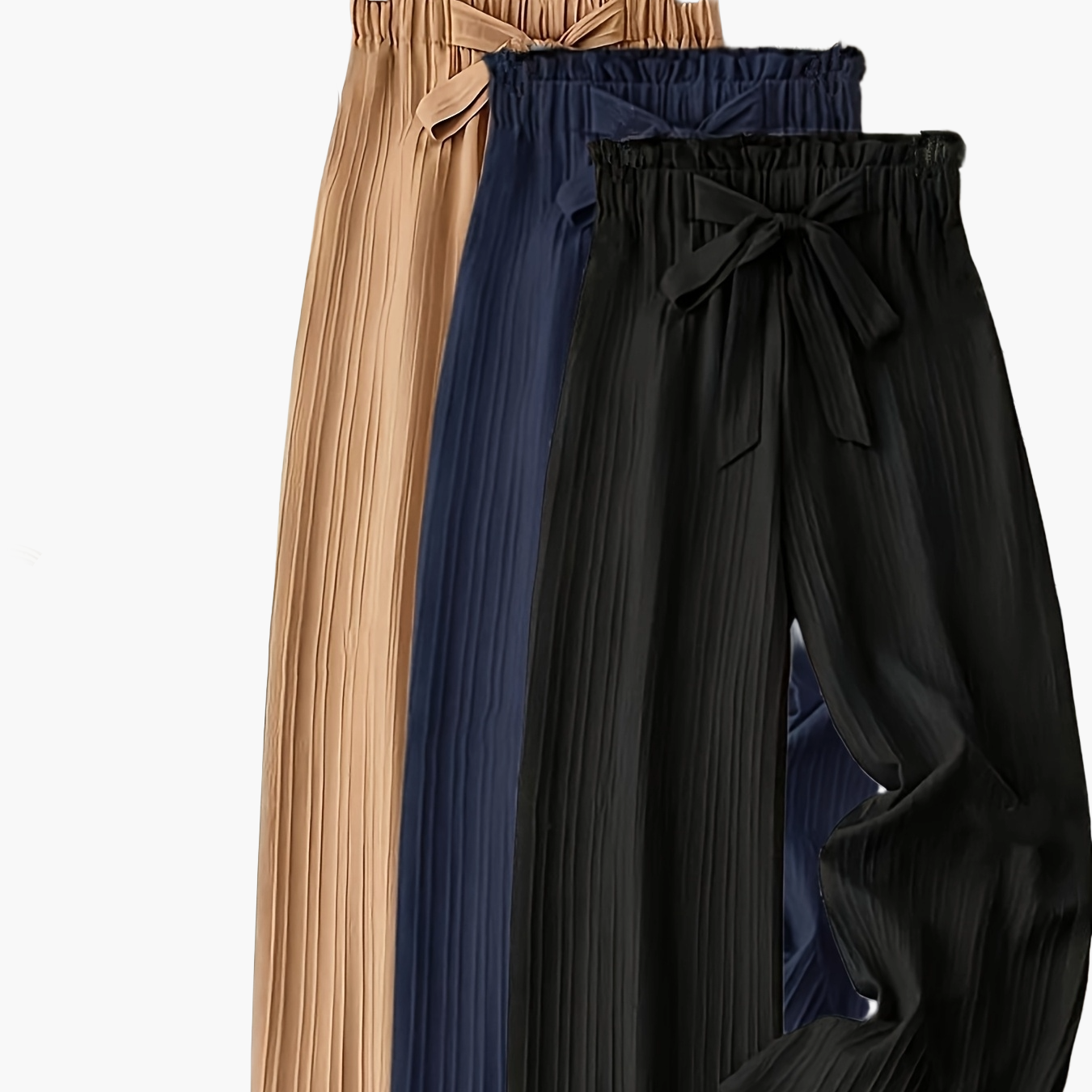 Women's Elegant Pleated Pants with Bow Waist, Wide Leg, Perfect for Spring and Summer, Casual and Office