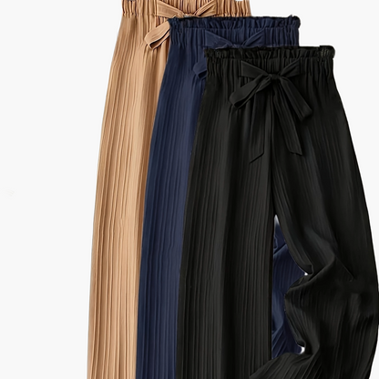 Women's Elegant Pleated Pants with Bow Waist, Wide Leg, Perfect for Spring and Summer, Casual and Office