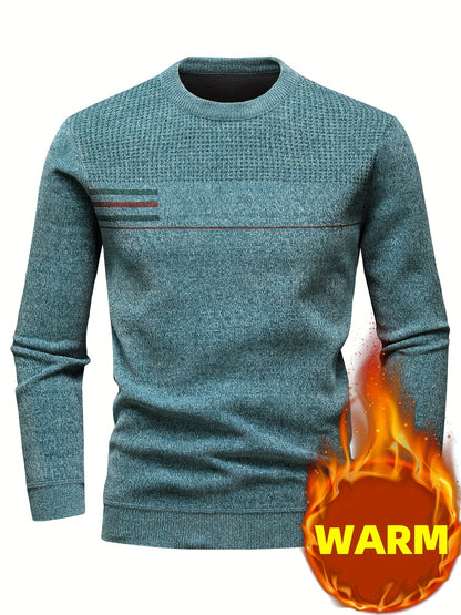 Herren Rundhalspullover Strickoptik mit Streifen und Strukturmuster