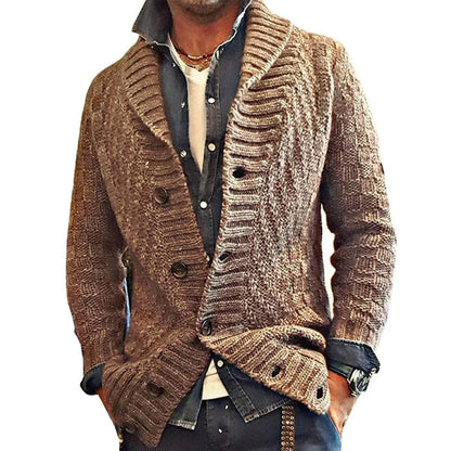 Men's Old-Fashioned Knitted Jacket with Lapel – Stylish Sweater for Everyday and Leisure