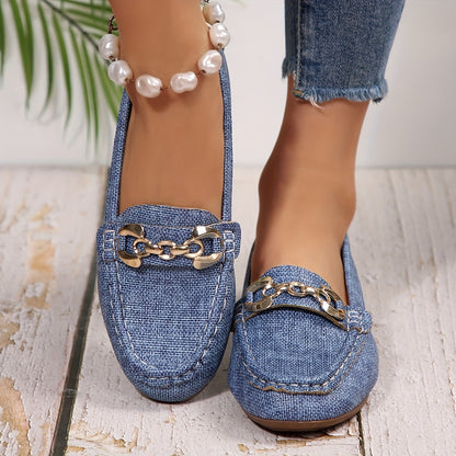 Women's Slip-On Moccasins with Chain Decoration – Fashionable Loafers for Everyday and Leisure Wear