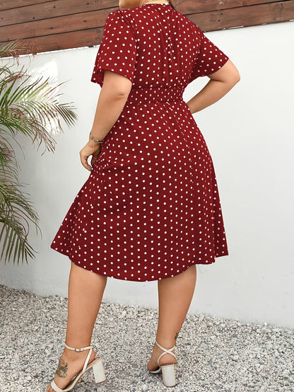 Women's Polka Dot Midi Dress – Elegant Summer Look for Everyday & Leisure