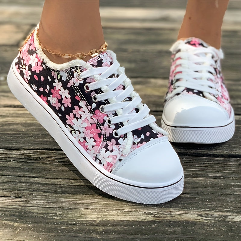 Damen Sneaker Freizeitmode mit Blumenmuster – Bequeme Alltagsschuhe für stilbewusste Frauen