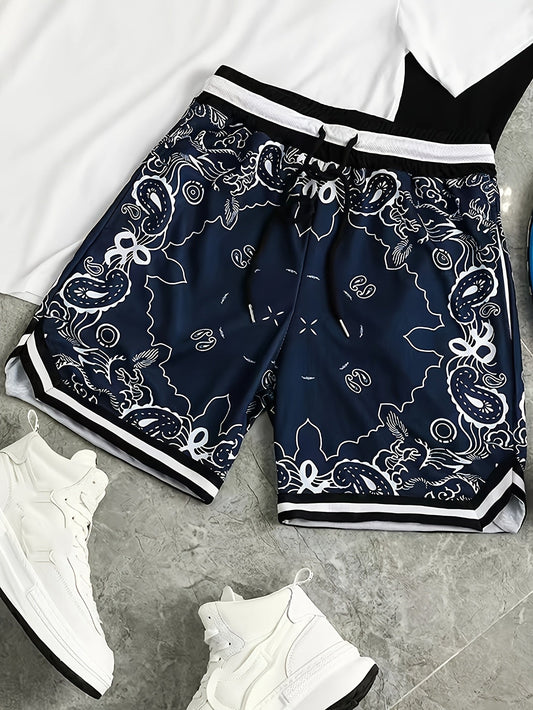 Men's Streetwear Basketball Shorts with Paisley Print – Sporty Casual Pants for Everyday & Training