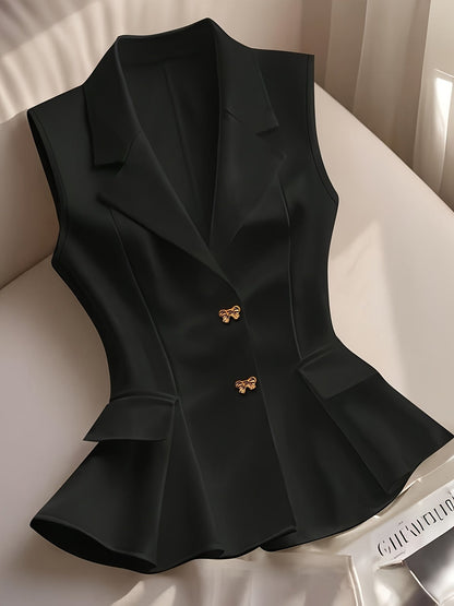 Women's Elegant Sleeveless Vest with Waist Shaping and Peplum for Business and Casual Wear