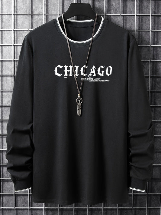 Men's long-sleeve shirt “Chicago” with a crew neck and ribbed cuffs