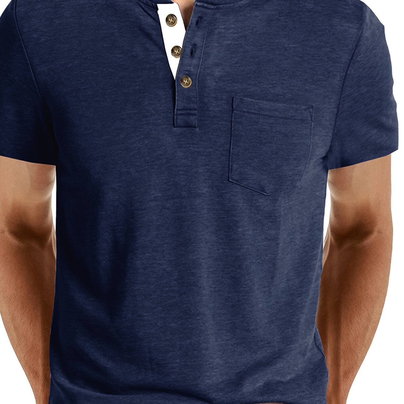 Herren Henley T-Shirt Kurzarm Casual Freizeitshirt mit Knopfleiste und Brusttasche
