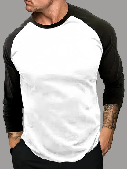 Men's raglan long-sleeve two-tone crew-neck shirt