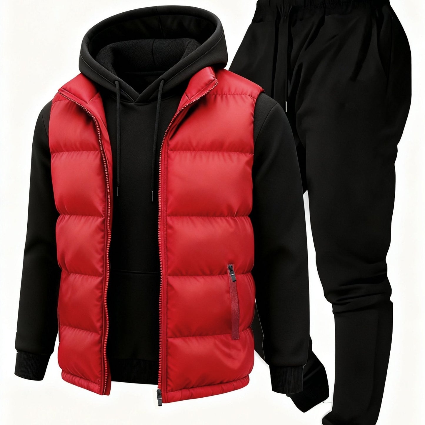 Men's puffer vest, hoodie, sweatpants, tracksuit set