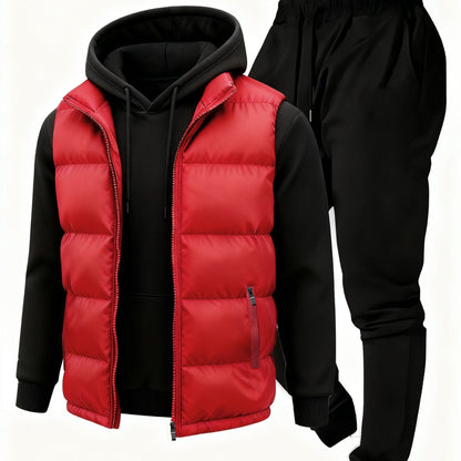 Men's puffer vest, hoodie, sweatpants, tracksuit set