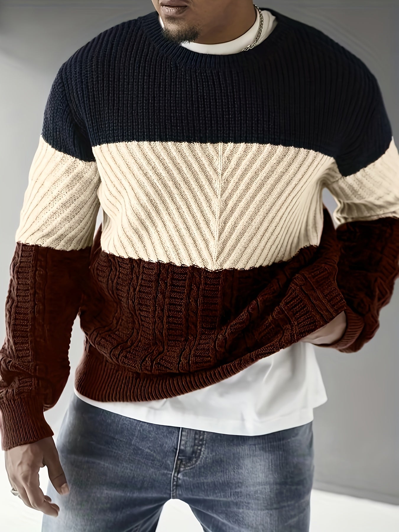 Men's color-block rib-knit crew-neck sweater