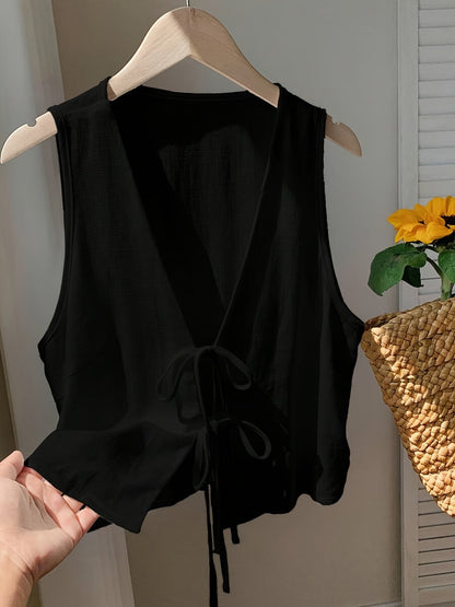 Women's sleeveless vest with bow detail and V-neck – fashionable summer look, versatile to combine