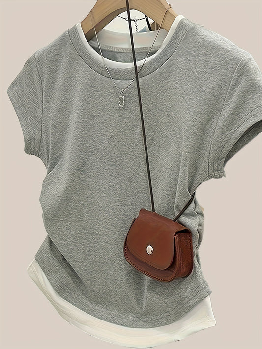Women's Modern Short-Sleeve Shirt with Layered Look and Minimalist Style – Perfect for Leisure & Everyday Wear