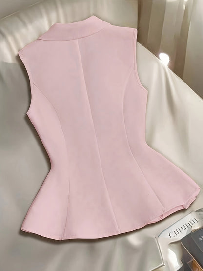 Women's Elegant Sleeveless Vest with Waist Shaping and Peplum for Business and Casual Wear