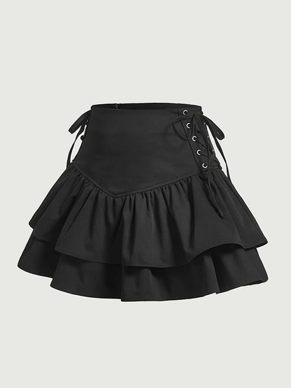 Women's Gothic Ruffled Skirt with Lacing – Elegant Mini Skirt for Special Occasions