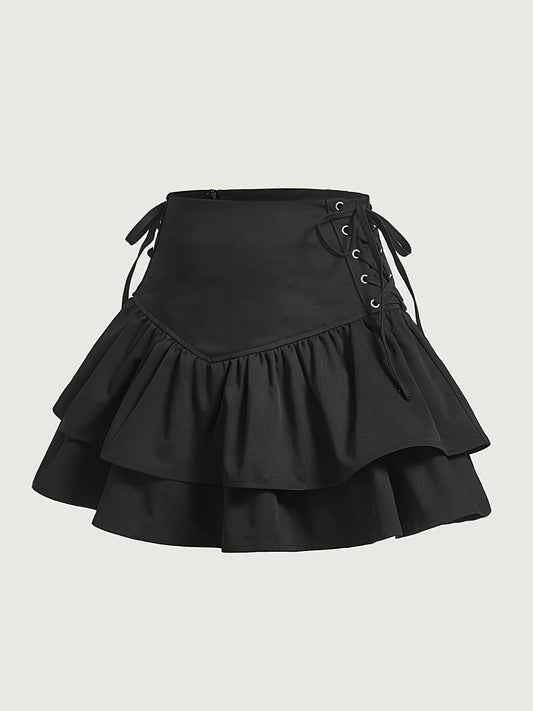 Women's Gothic Ruffled Skirt with Lacing – Elegant Mini Skirt for Special Occasions