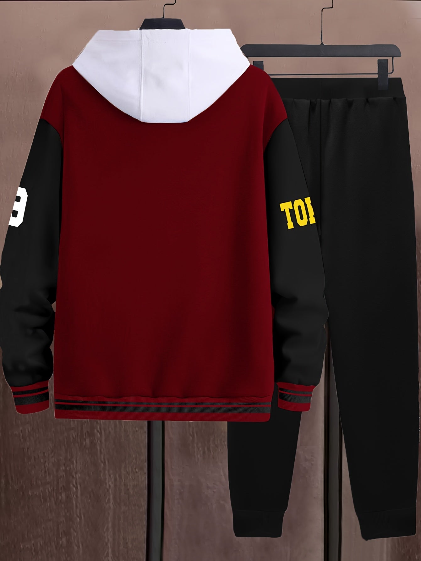 Unisex college jacket and joggers set, two-piece baseball look with print