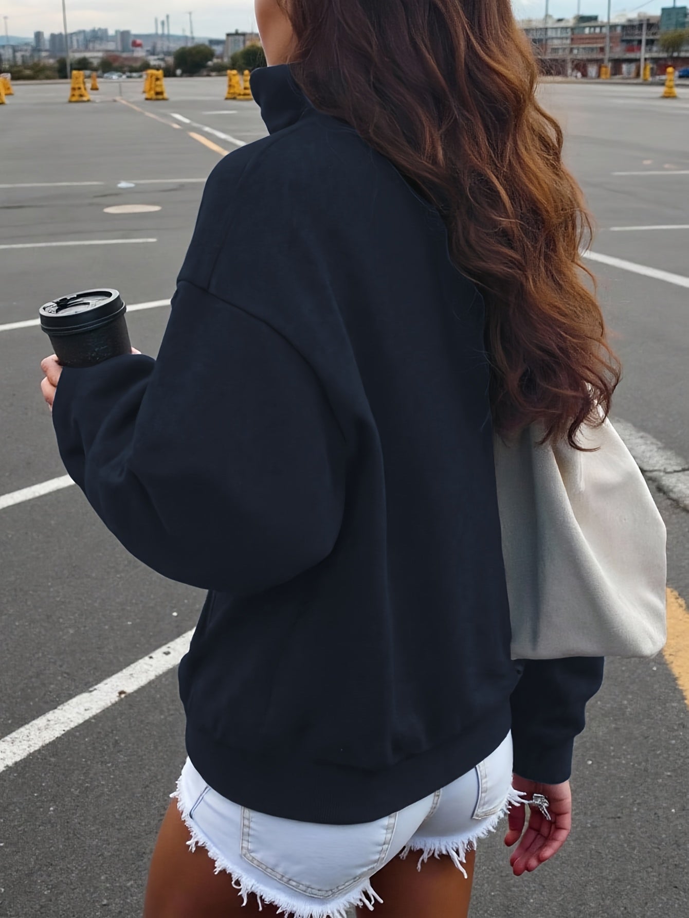 Sweatshirt with half-zip, collar, and Brooklyn print
