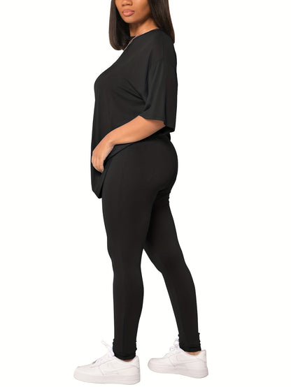 Women's Casual Suit Set – Leggings & Oversized T-Shirt, Sporty and Casual for Everyday and Leisure