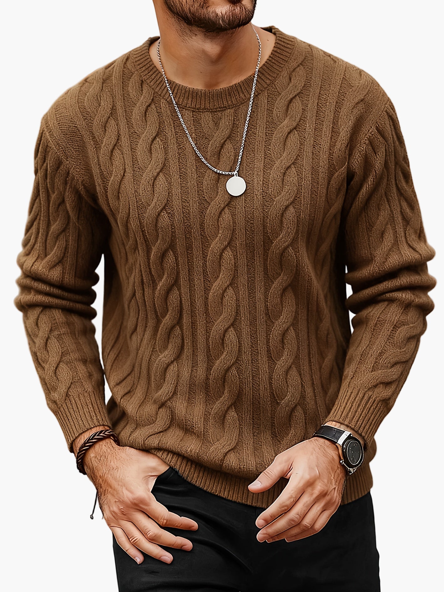 Herren Strickpullover Zopfmuster – Modischer Freizeit-Look für Herbst und Winter