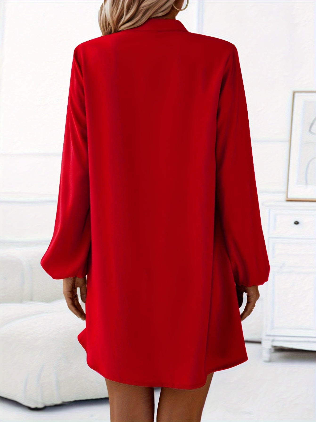 Damen Freizeitkleid mit Knopfleiste, A-Linien Schnitt, V-Ausschnitt, eleganter Alltagsstil