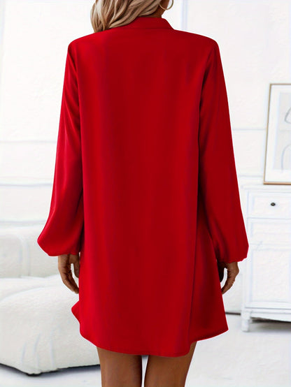 Damen Freizeitkleid mit Knopfleiste, A-Linien Schnitt, V-Ausschnitt, eleganter Alltagsstil
