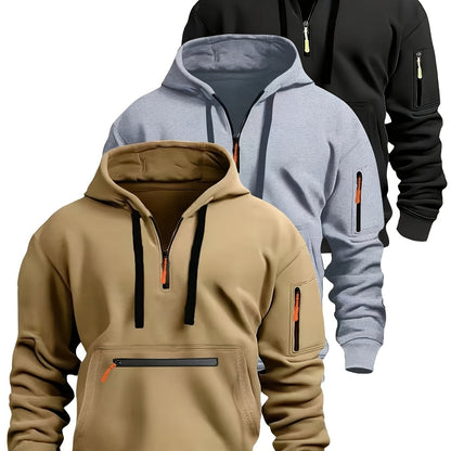 Men's hoodie with zipper and kangaroo pocket, drawstring, long sleeves