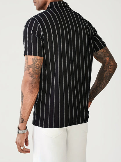 Men's Polo Shirt with Stripe Pattern – Modern Short-Sleeve Design for Everyday and Leisure Use