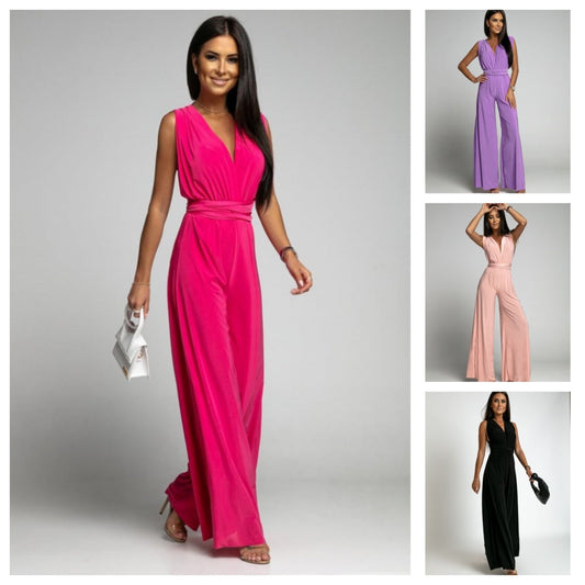 Emily – Tiefer V-Ausschnitt Ärmelloser Rückenfreier Jumpsuit