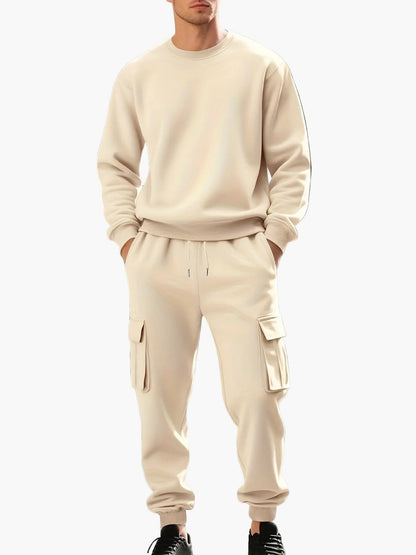 Herren Freizeit-Sportanzug Set mit Sweatshirt und Cargo-Jogginghose – Urbaner Zweiteiler für Alltag und Sport