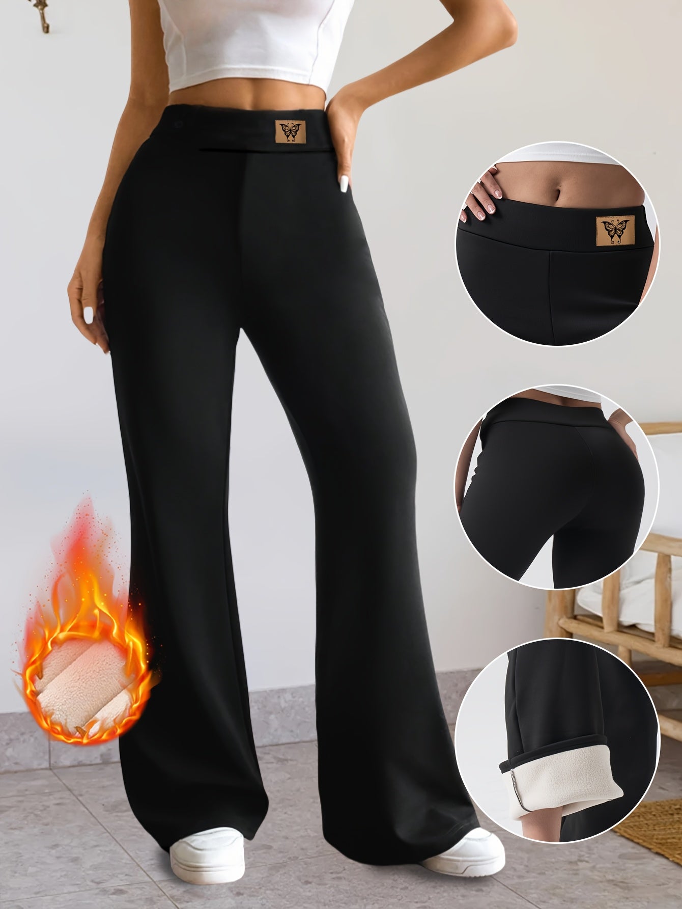 Schwarze Schlaghose Damen mit hoher Taille und weicher Innenseite