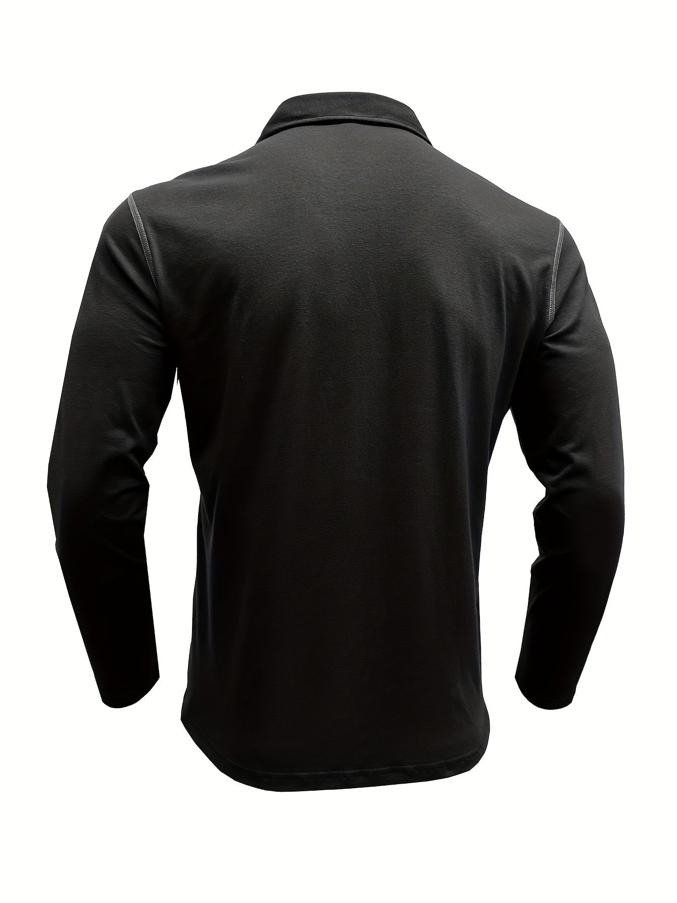 Men's long-sleeve polo shirt with chest pocket and contrast stitching